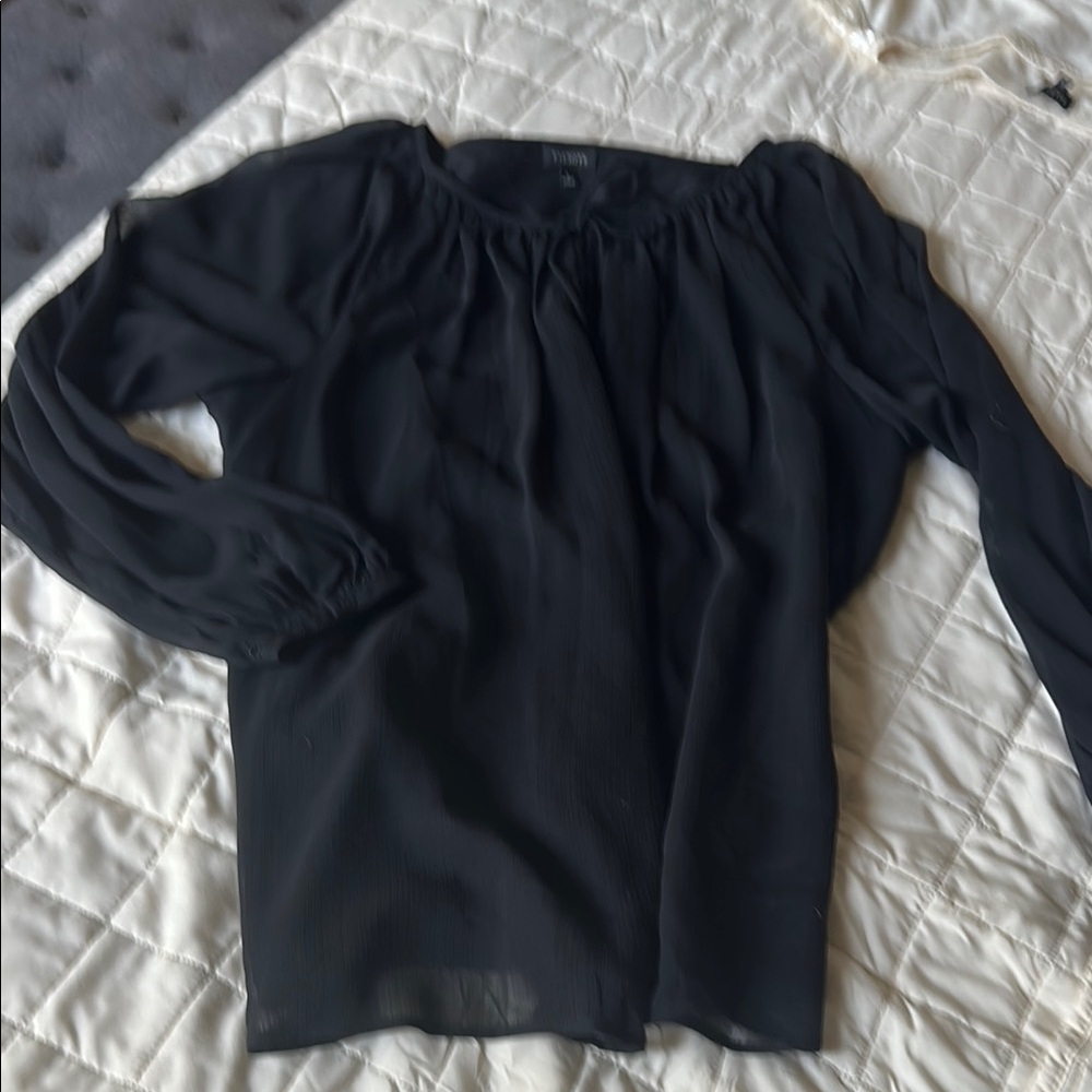 Talbots Black Smocked Long Sleeve Blouse